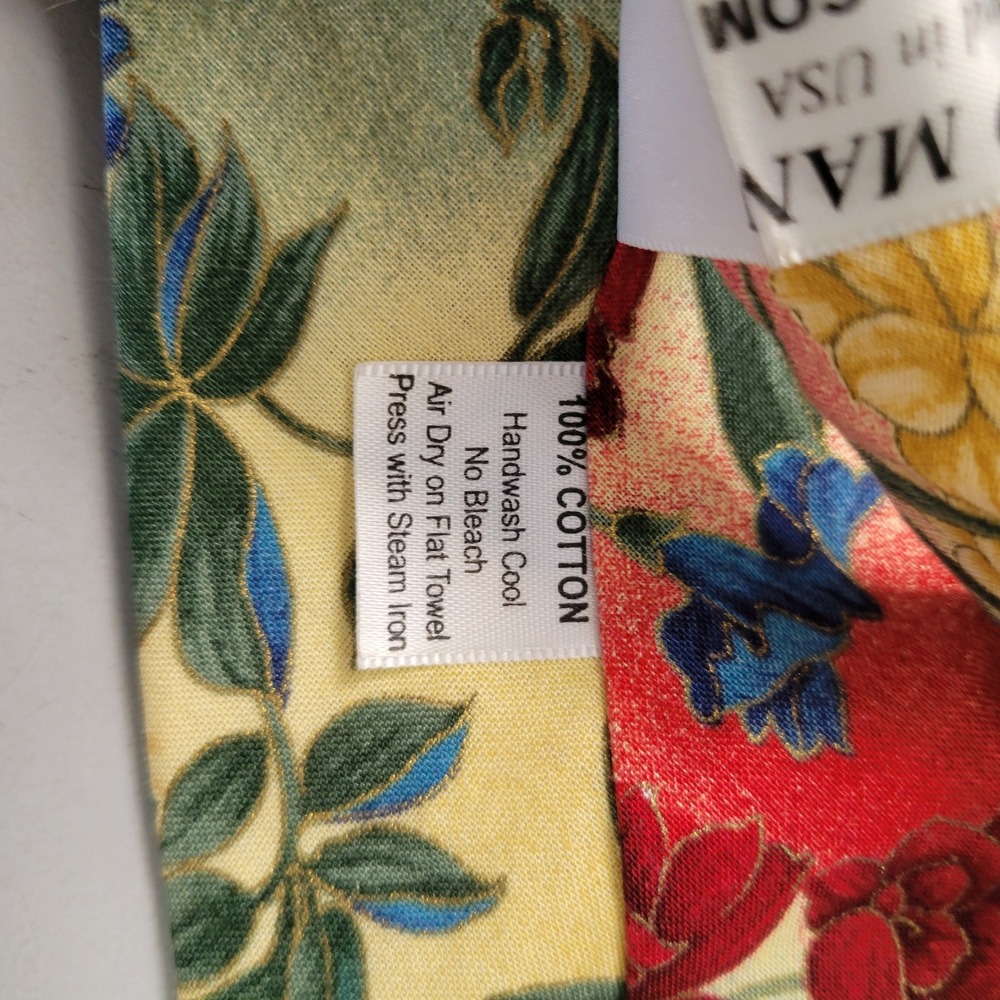 Mango Man Mens Floral Necktie Red Blue Yellow Botanical 100% Cotton Made in USA - Picture 3 of 5
